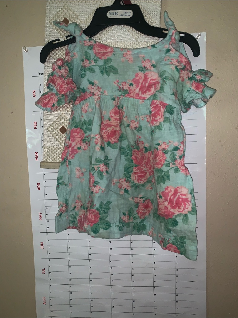 Mud Pie Mint Rose Floral Cotton Gauze Ruffle Dress Size 24M / 2T